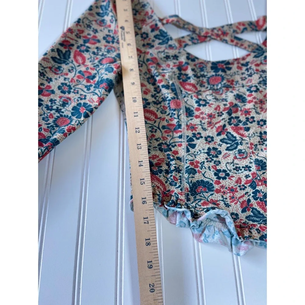 Free People Melanie Long Sleeve Top Floral Long Sleeve Ruffle Crop Back Cross M